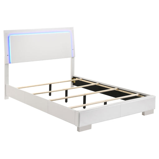 Felicity Full & Twin Panel Bed with LED Lighting Glossy White - Bargain Furniture (Detroit, MI)