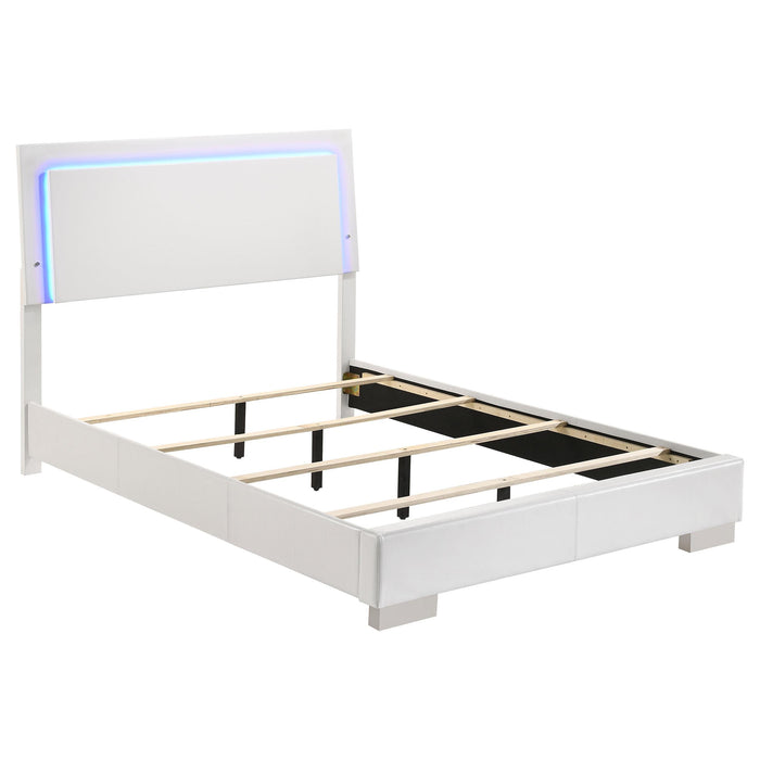 Felicity Full & Twin Panel Bed with LED Lighting Glossy White - Bargain Furniture (Detroit, MI)