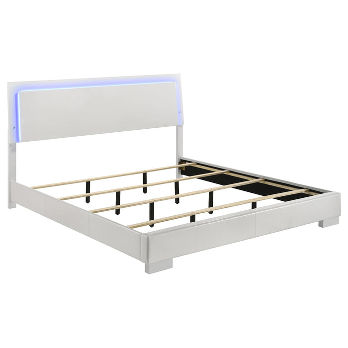 Felicity Eastern King, Queen, & Cal.King Panel Bed with LED Lighting Glossy White - Bargain Furniture (Detroit, MI)