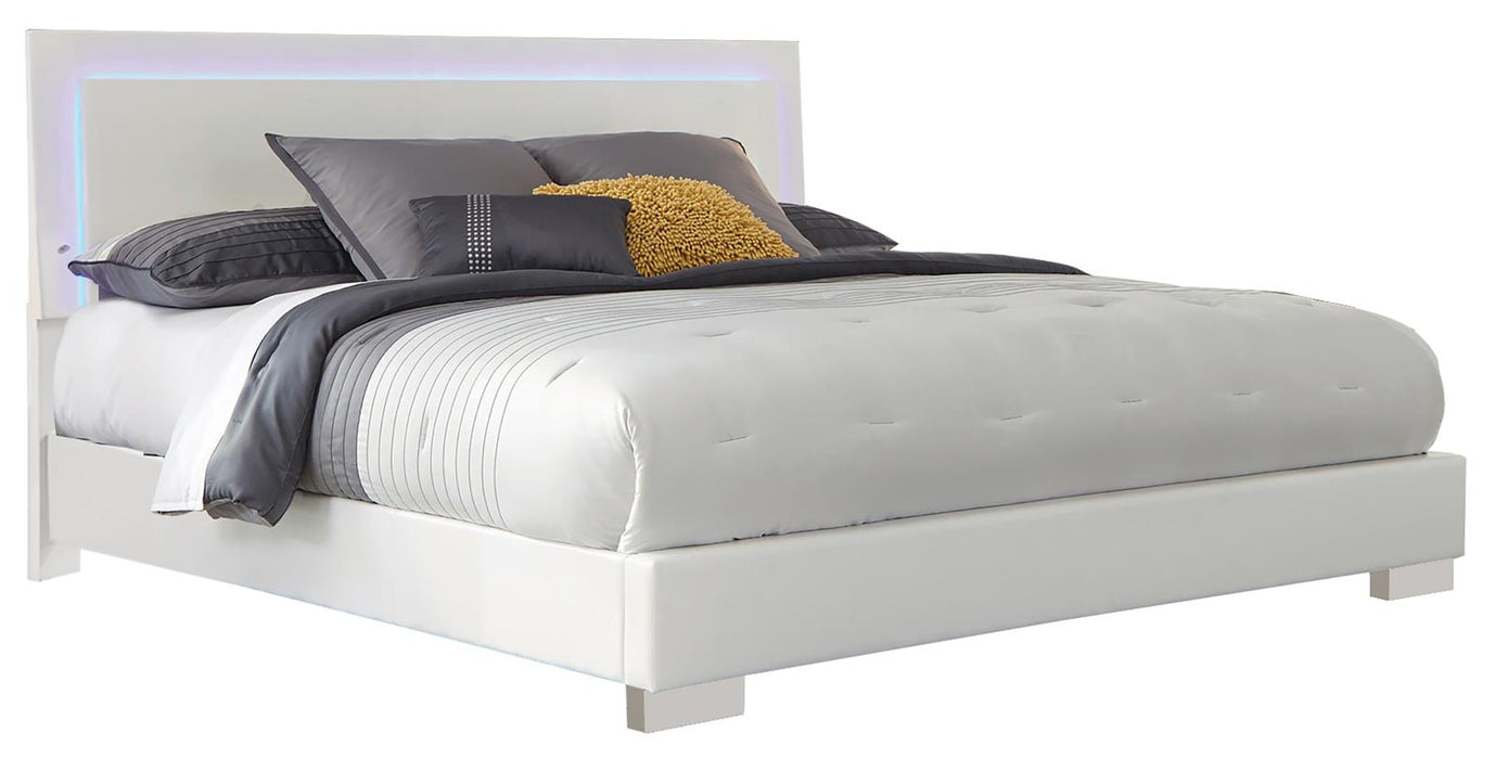 Felicity Eastern King, Queen, & Cal.King Panel Bed with LED Lighting Glossy White - Bargain Furniture (Detroit, MI)
