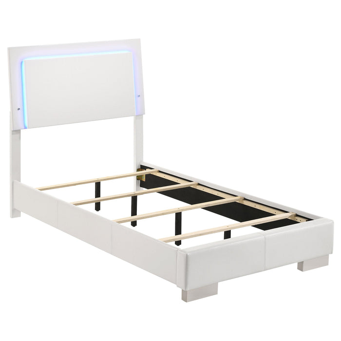Felicity Full & Twin Panel Bed with LED Lighting Glossy White - Bargain Furniture (Detroit, MI)