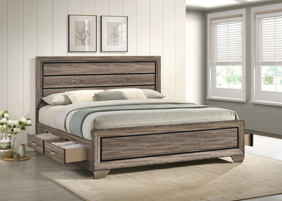 Kauffman California King, Eastren King & Queen Storage Bed Washed Taupe - Bargain Furniture (Detroit, MI)