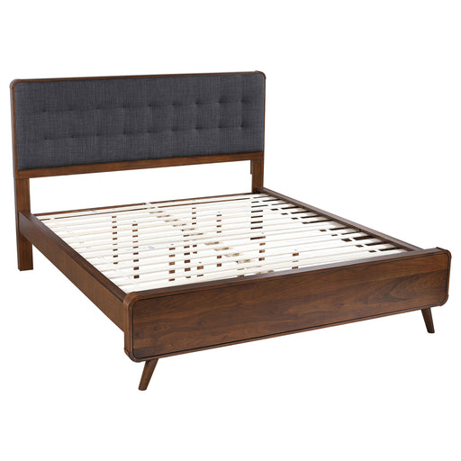 Robyn California King, E.King, & Queen Bed with Upholstered Headboard Dark Walnut - Bargain Furniture (Detroit, MI)