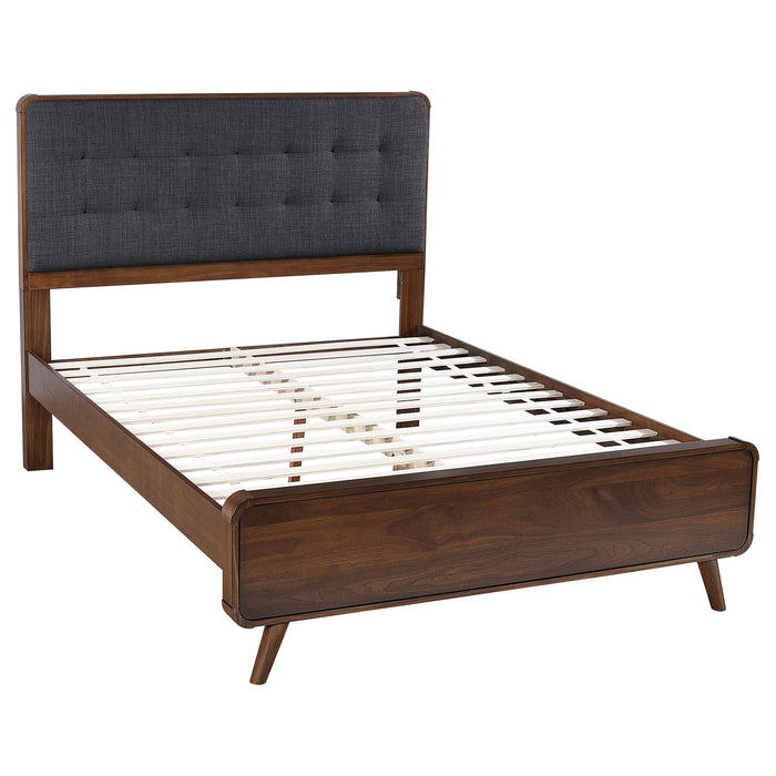 Robyn California King, E.King, & Queen Bed with Upholstered Headboard Dark Walnut - Bargain Furniture (Detroit, MI)