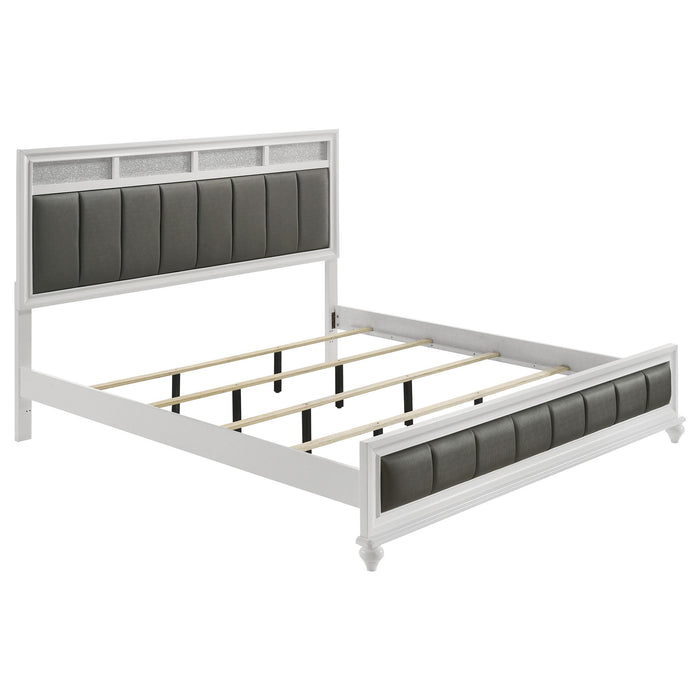 Barzini California King, E.King, & Queen Upholstered Panel Bed White - Bargain Furniture (Detroit, MI)