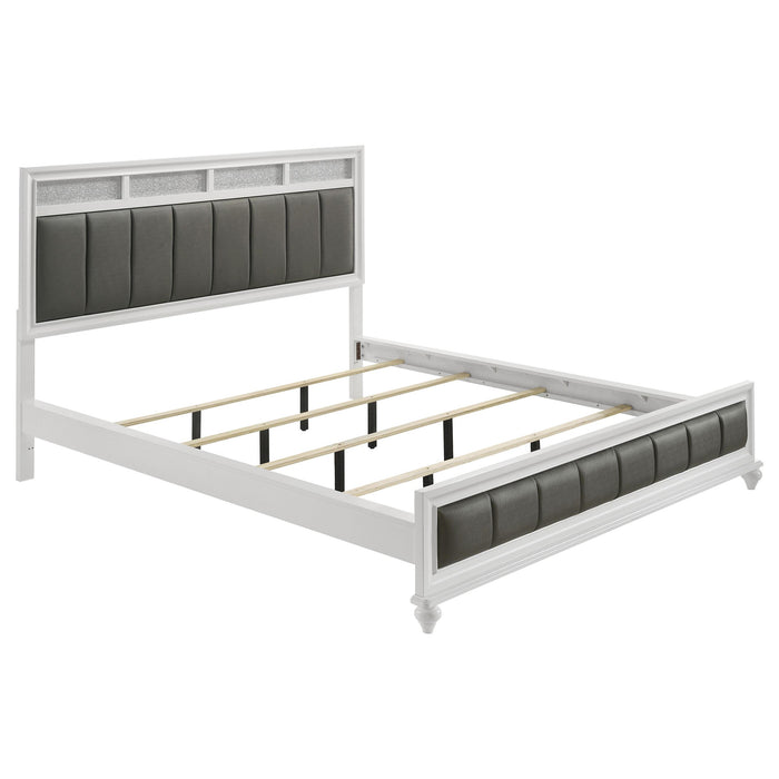 Barzini California King, E.King, & Queen Upholstered Panel Bed White - Bargain Furniture (Detroit, MI)