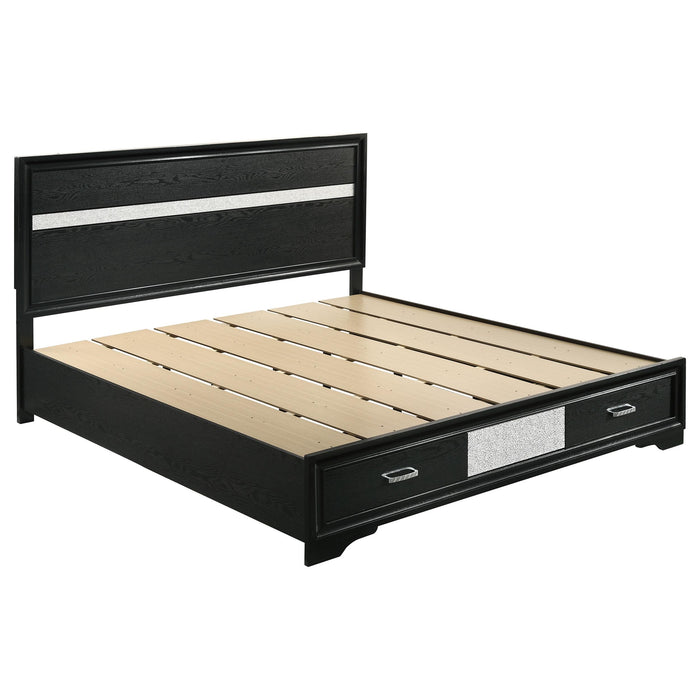 Miranda California King. E.King, & Queen 2-drawer Storage Bed Black & White - Bargain Furniture (Detroit, MI)
