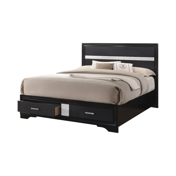 Miranda California King. E.King, & Queen 2-drawer Storage Bed Black & White - Bargain Furniture (Detroit, MI)