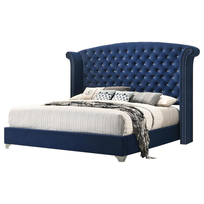 Melody California King, Eastren King, Queen Wingback Upholstered Bed Pacific Blue & Grey - Bargain Furniture (Detroit, MI)