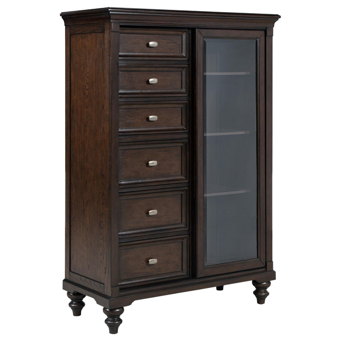 Andover 6-drawer Tempered Glass Door Chest Dark Oak - Bargain Furniture (Detroit, MI)