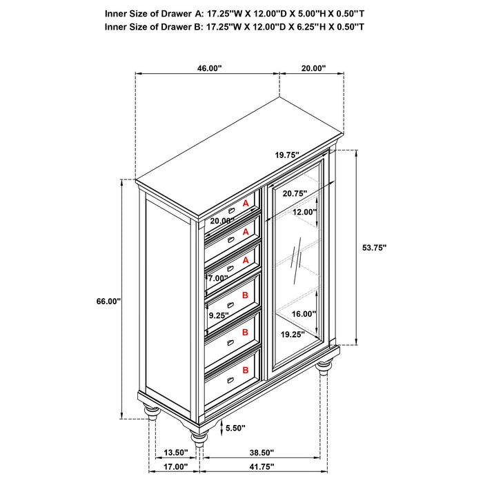 Andover 6-drawer Tempered Glass Door Chest Dark Oak - Bargain Furniture (Detroit, MI)