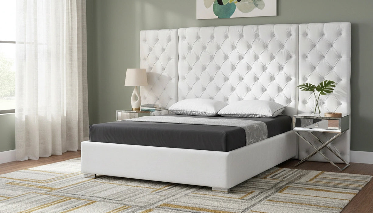 Grande White Velvet King Bed (3 Boxes)