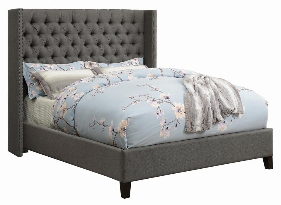 Bancroft Demi-wing Upholstered California King, E.King, Queen & Full Bed Grey - Bargain Furniture (Detroit, MI)
