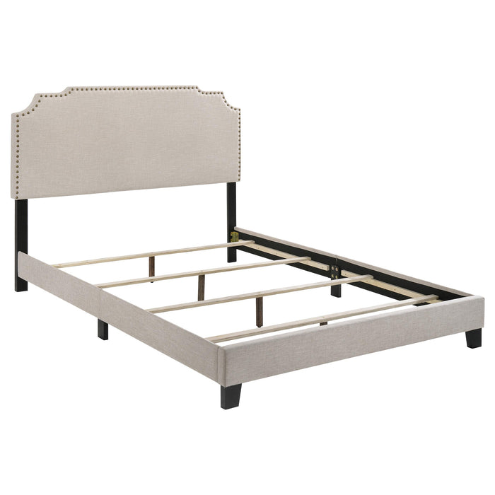 Tamarac Upholstered Nailhead Full, Eastern King & Queen Bed Beige & Grey - Bargain Furniture (Detroit, MI)