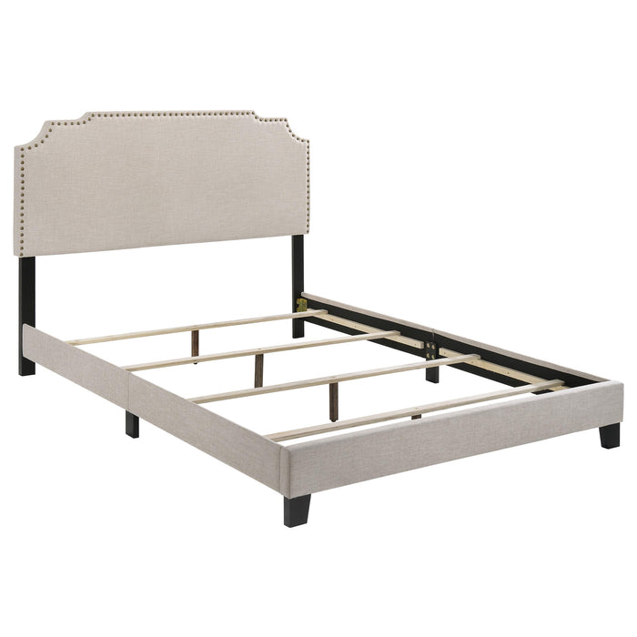 Tamarac Upholstered Nailhead Full, Eastern King & Queen Bed Beige & Grey - Bargain Furniture (Detroit, MI)