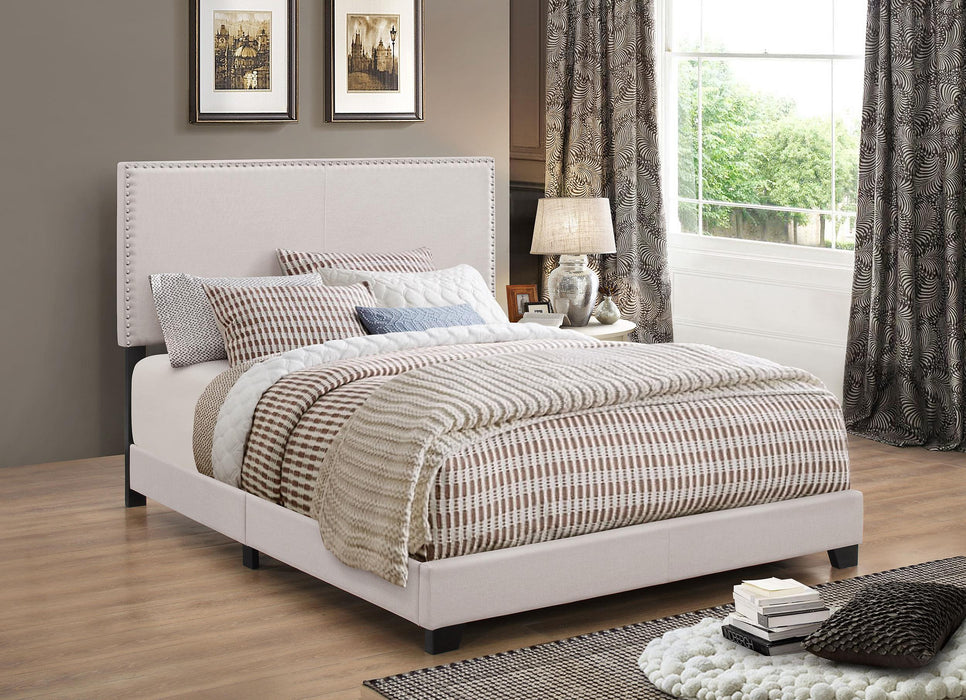 Boyd California King, King, & Queen Upholstered Bed with Nailhead Trim Charcoal & Grey - Bargain Furniture (Detroit, MI)