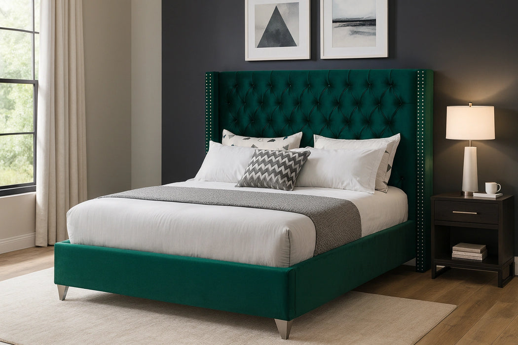 Aiden Green Velvet Full Bed