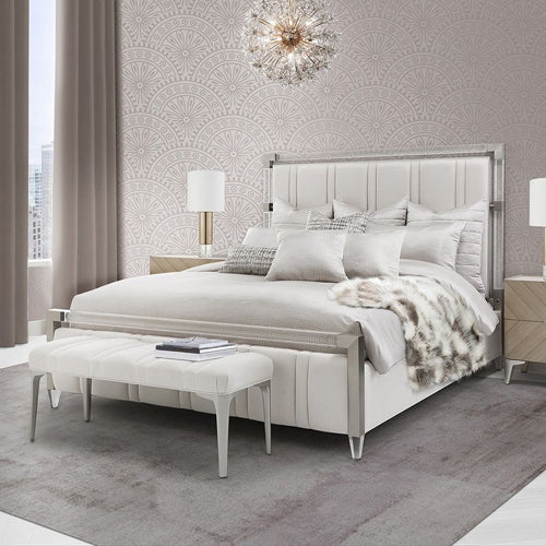 AICO Furniture Penthouse King Upholstered Platform Bed in Ash Gray - Bargain Furniture (Detroit, MI)