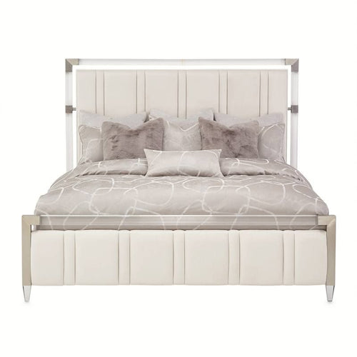 AICO Furniture Penthouse King Upholstered Platform Bed in Ash Gray - Bargain Furniture (Detroit, MI)