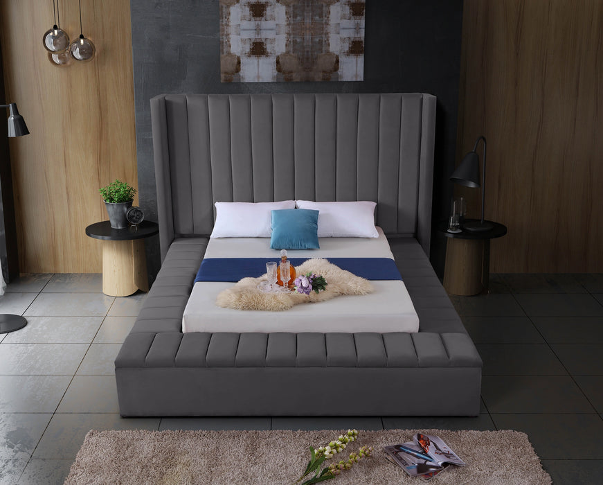 Kiki Grey Velvet Queen Bed (3 Boxes)