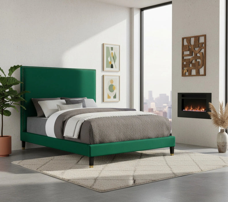 Harlie Green Velvet Queen Bed