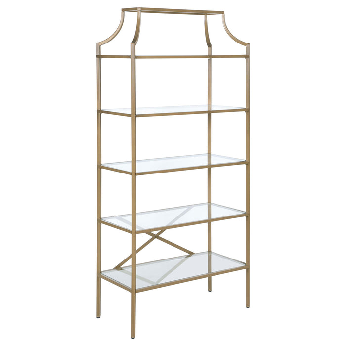 Serena 5-tier Tempered Glass Shelves Bookcase Matte Gold image