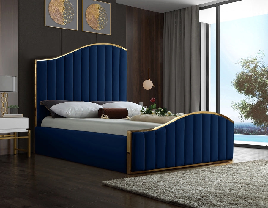 Jolie Navy Velvet Queen Bed (3 Boxes)