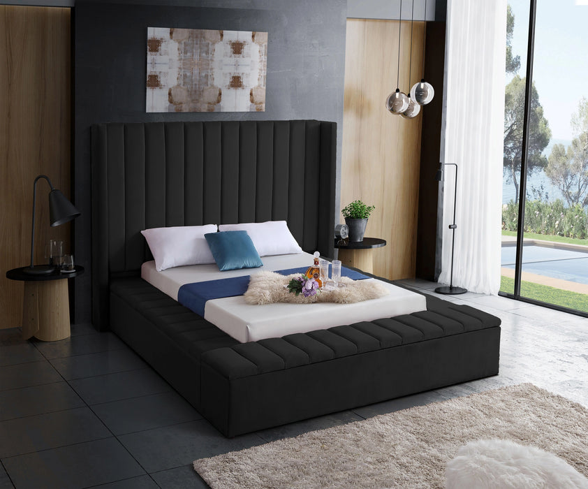 Kiki Black Velvet Queen Bed (3 Boxes)