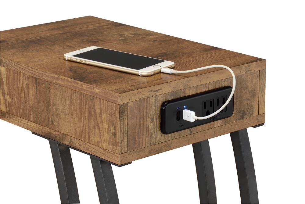 Troy Accent Table with Power Outlet Antique Nutmeg - Bargain Furniture (Detroit, MI)