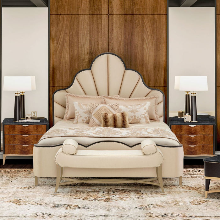 AICO Malibu Crest King Scalloped Panel Bed in Dark Espresso - Bargain Furniture (Detroit, MI)