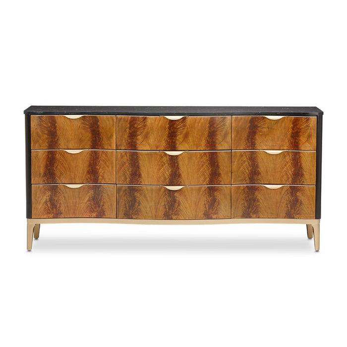 AICO Malibu Crest 9 Drawer Dresser in Crotch Mahogany - Bargain Furniture (Detroit, MI)