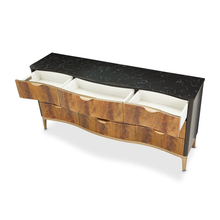 AICO Malibu Crest 9 Drawer Dresser in Crotch Mahogany - Bargain Furniture (Detroit, MI)