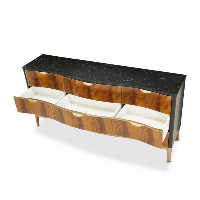 AICO Malibu Crest 9 Drawer Dresser in Crotch Mahogany - Bargain Furniture (Detroit, MI)