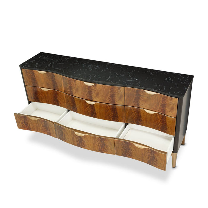 AICO Malibu Crest 9 Drawer Dresser in Crotch Mahogany - Bargain Furniture (Detroit, MI)