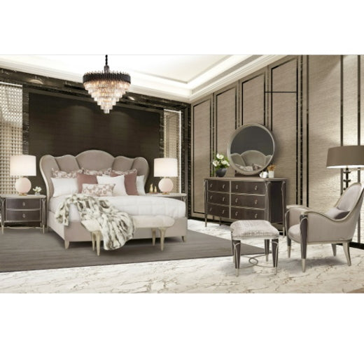 AICO Villa Cherie Queen Channel Tufted Upholstered Bed in Hazelnut - Bargain Furniture (Detroit, MI)