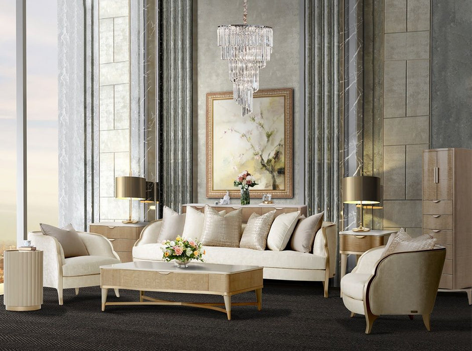 AICO Malibu Crest Round Chairside Table in Chardonnay - Bargain Furniture (Detroit, MI)