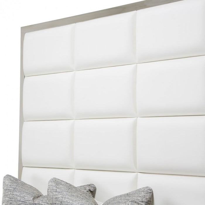 Aico State St Metal Cal King Panel Bed in Glossy White - Bargain Furniture (Detroit, MI)