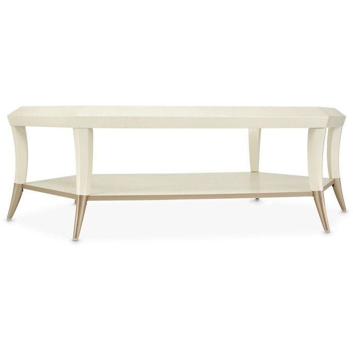 AICO La Rachelle Hexagon Cocktail Table w/Glass in Medium Champagne - Bargain Furniture (Detroit, MI)