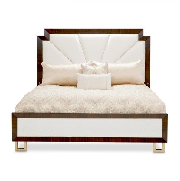 AICO Belmont Place Cal King Panel Upholstered Bed in Espresso - Bargain Furniture (Detroit, MI)