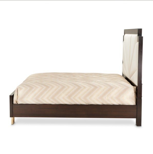 AICO Belmont Place Cal King Panel Upholstered Bed in Espresso - Bargain Furniture (Detroit, MI)