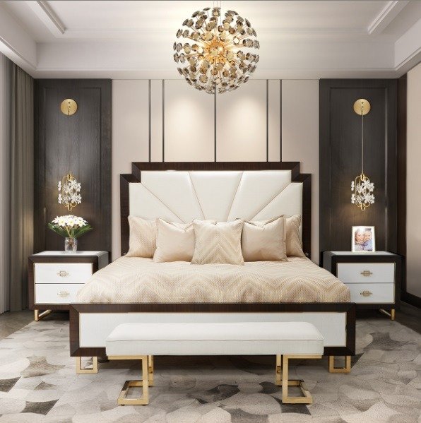 AICO Belmont Place Cal King Panel Upholstered Bed in Espresso - Bargain Furniture (Detroit, MI)
