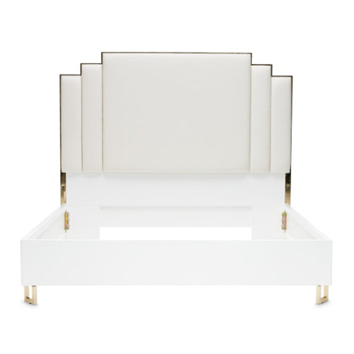 AICO Furniture Palm Gate King Upholstered Platform Bed in Cloud White - Bargain Furniture (Detroit, MI)