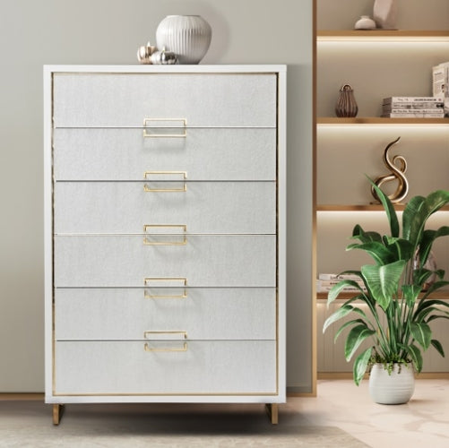 AICO Furniture Palm Gate 6 Drawer Chest in Cloud White - Bargain Furniture (Detroit, MI)