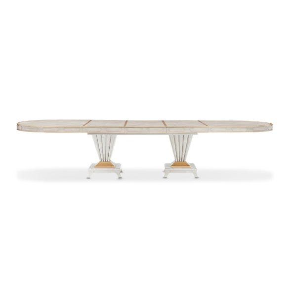 AICO Furniture St. Charles Double Pedestal Dining Table in Dove Gray - Bargain Furniture (Detroit, MI)