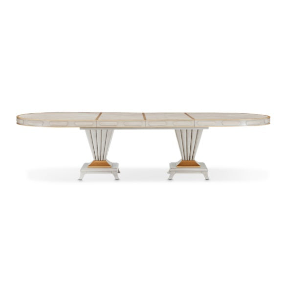 AICO Furniture St. Charles Double Pedestal Dining Table in Dove Gray - Bargain Furniture (Detroit, MI)