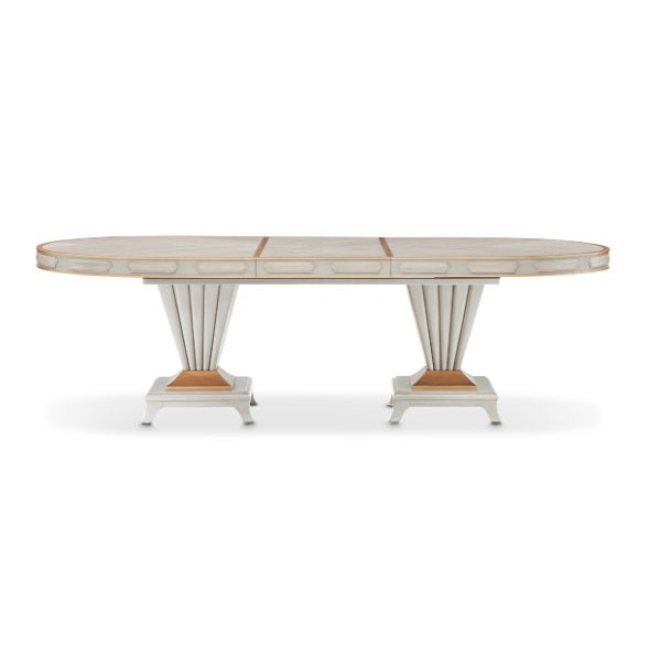 AICO Furniture St. Charles Double Pedestal Dining Table in Dove Gray - Bargain Furniture (Detroit, MI)