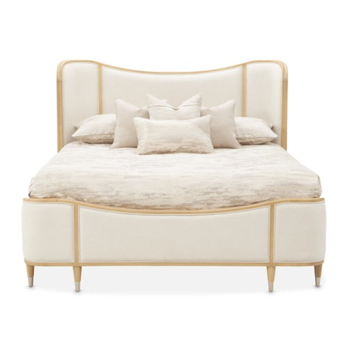 AICO Furniture Camellia Field King Upholstered Panel Bed in Caramel - Bargain Furniture (Detroit, MI)