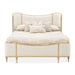 AICO Furniture Camellia Field Queen Upholstered Panel Bed in Caramel - Bargain Furniture (Detroit, MI)