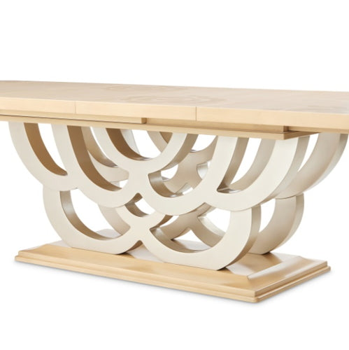 AICO Furniture Camellia Field Rectangular Pedestal Dining Table in Caramel - Bargain Furniture (Detroit, MI)
