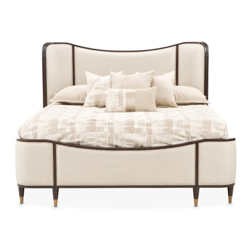AICO Furniture Camellia Field Queen Upholstered Panel Bed in Warm Pecan - Bargain Furniture (Detroit, MI)
